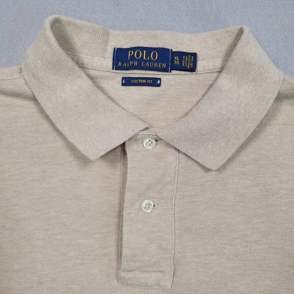 Polo Ralph Lauren Mens XL Custom Fit Tan Short Sleeve Pique Polo Shirt Khaki